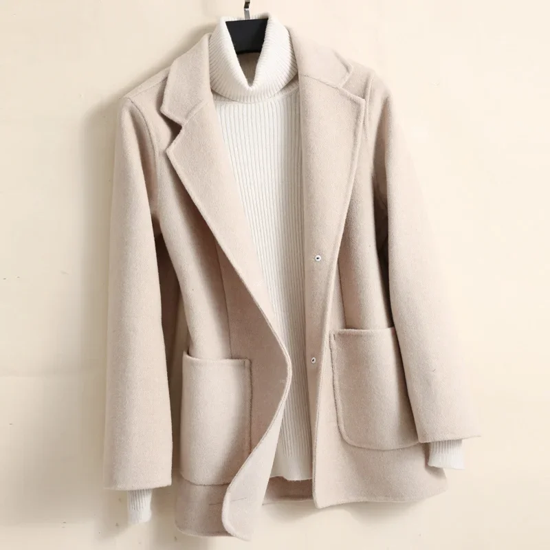 

Autumn Women Fashion Slim Short Double Sided Wool Jacket 9 Color Outwear Big Pocket Elegant Office Lady Wool Jacket Coat Female