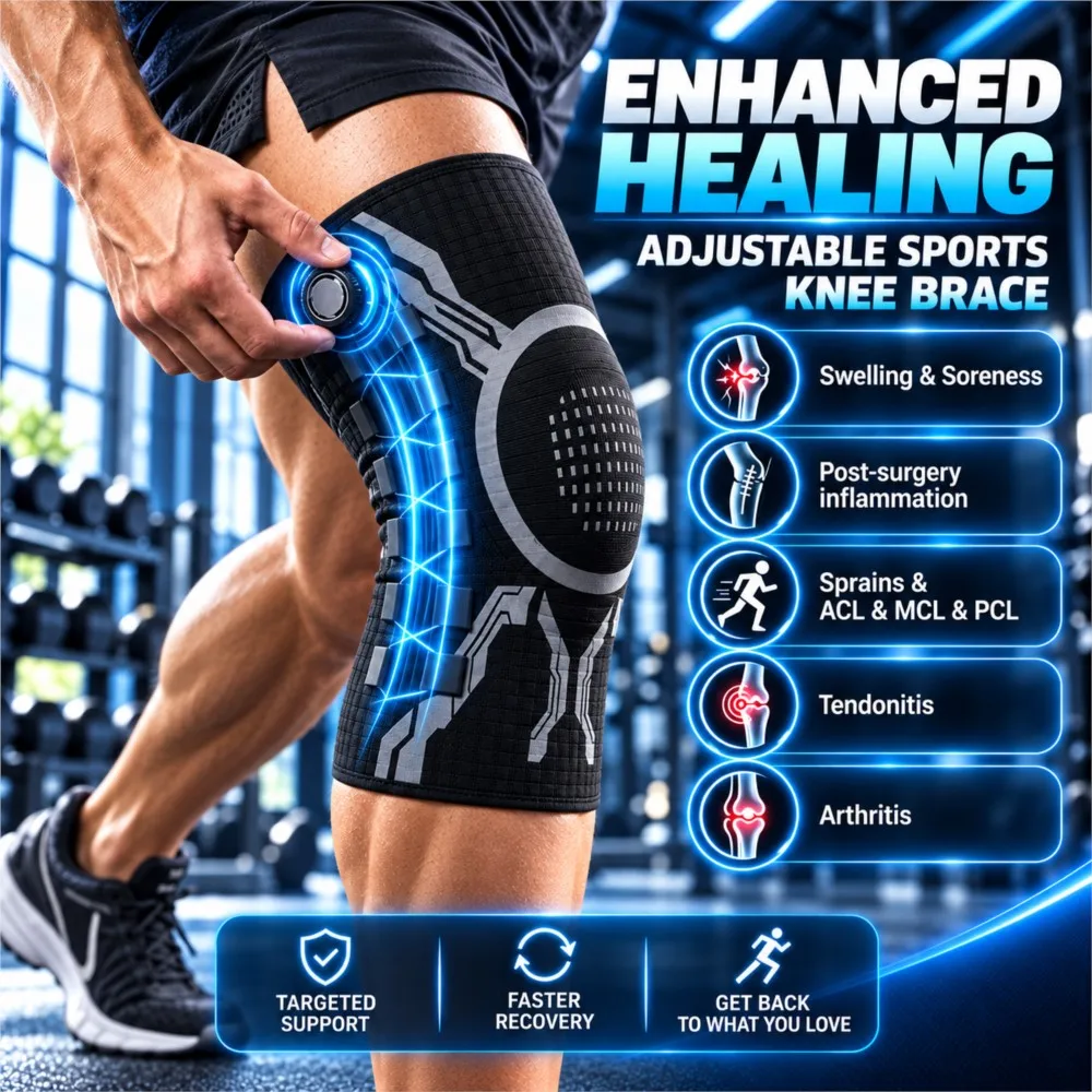 Adjustable Smart Knob Knee Brace Lateral Stabilizer Compression Support Joint Pain Relief Recovery with Patella Gel Pad Home Gym