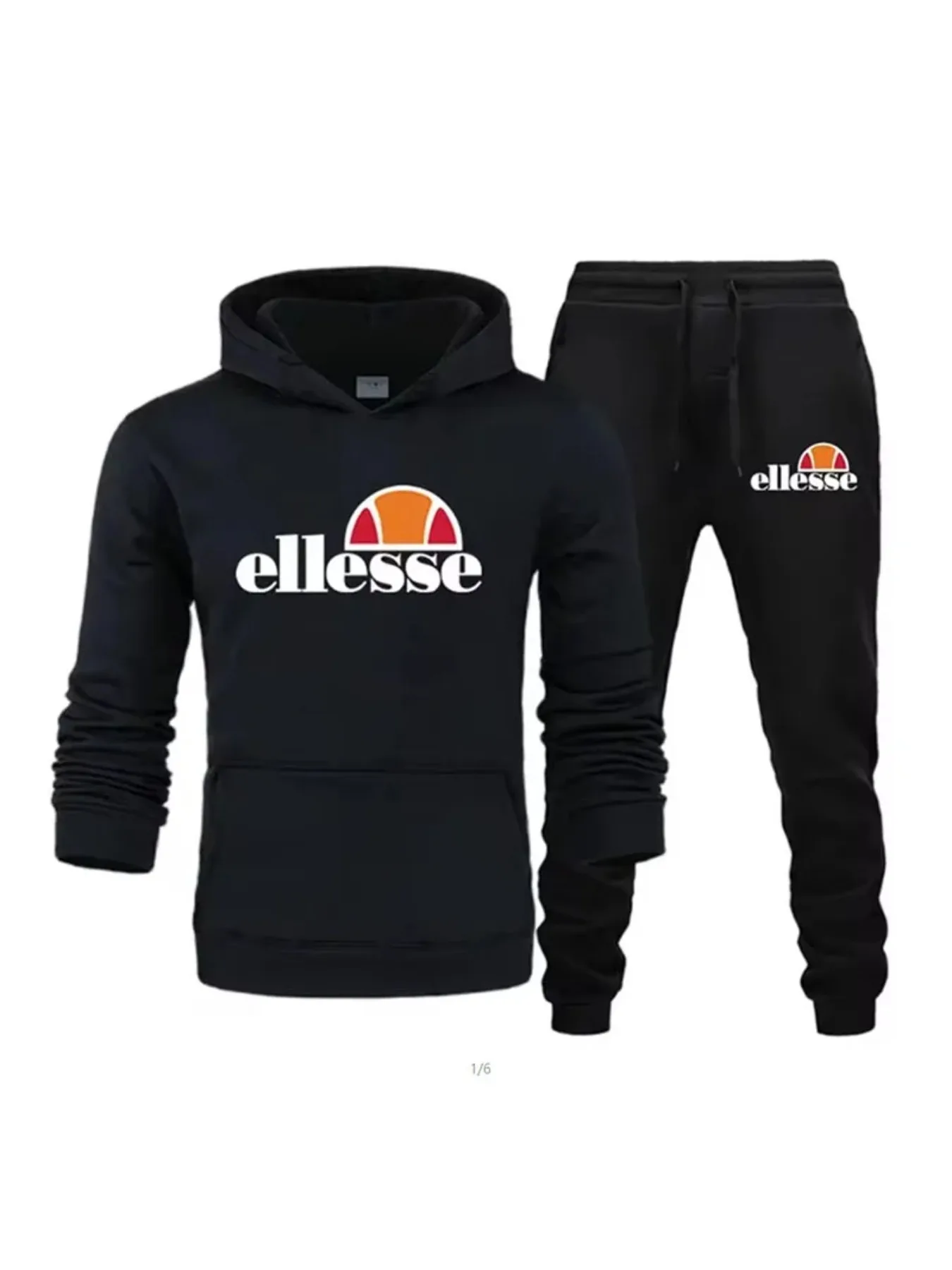 Set met capuchon en casual broek voor heren - zwart en bruin bedrukte pulloveroveroverhemden met lange mouwen