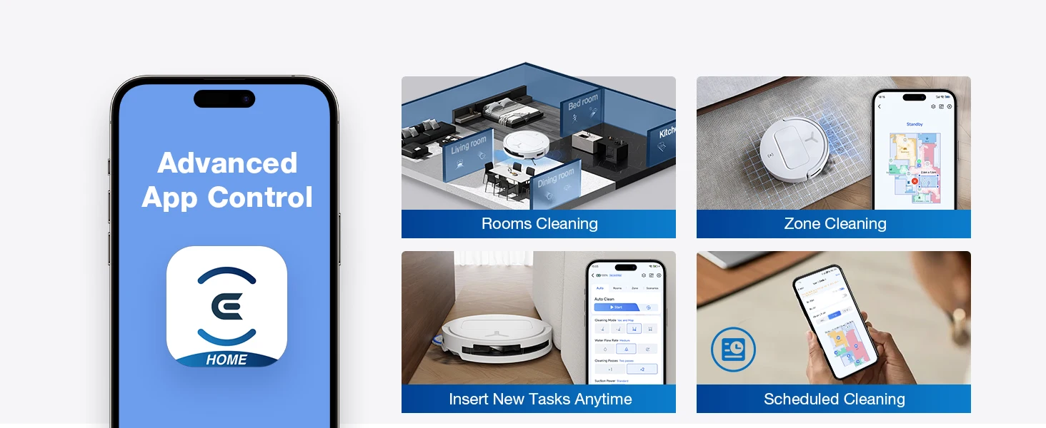 ECOVACS DEEBOT T50 PRO OMNI Robot Vacuum Cleaner Extend Side Brush and Mop 15,000Pa 75℃ Hot Water Mop Washing AIVI 3D 3.0, White