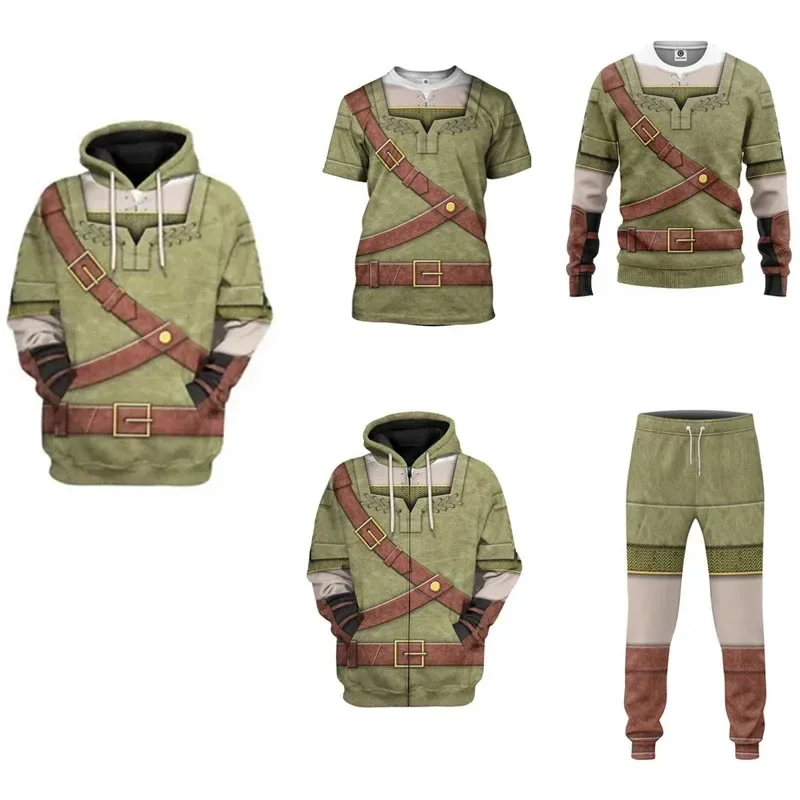 The Zelda hoodie Cosplay Costume Breath of the Wild Link Hooded Sweatershirt Adult Men Halloween Coat Carnival T-shirt Pant Suit