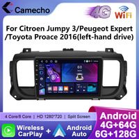 Camecho Wireless CarPlay Android Auto Car Radio for Citroen Jumpy 3 / Peugeot Expert / Toyota Proace 2016 GPS Stereo 4G WIFI