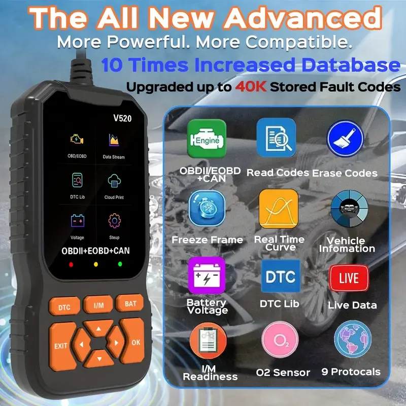 

V520 Professional Tool Mechanic Diagnostic Code Reader OBD2 Scanner Diagnostic Tool Clear Engine Fault Code System Scanner