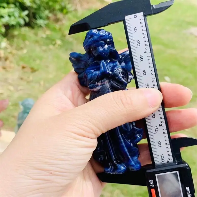 10CM Natural Blue Sodalite Angel Carving Craft Gift Feng Shui For Home Decoration Stone Statues 1pcs