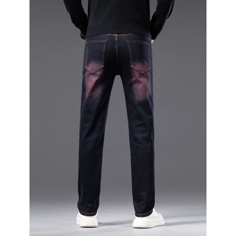 Autumn Vintage Washed Men's Jeans Stretch Slim Straight Versatile High-end Casual Business Pants Middle-aged Men