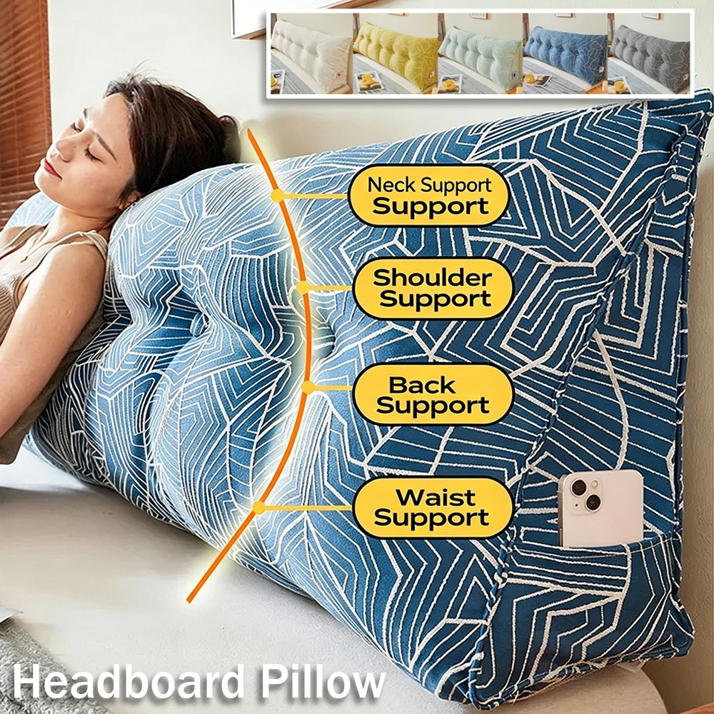 

Triangular Headboard Pillow Tatami Backrest Cushion Detachable Washable Soft Skin-Friendly Lumbar Support for Bed Sofa Hotel RV