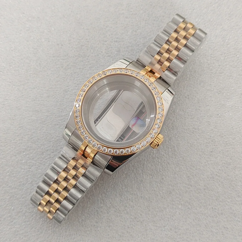 Корпус часов Oyster 36 мм/39 мм с бриллиантами + пять бусин, средний золотой ремешок для часов, сапфировое стекло для механизма NH35, 3 атм