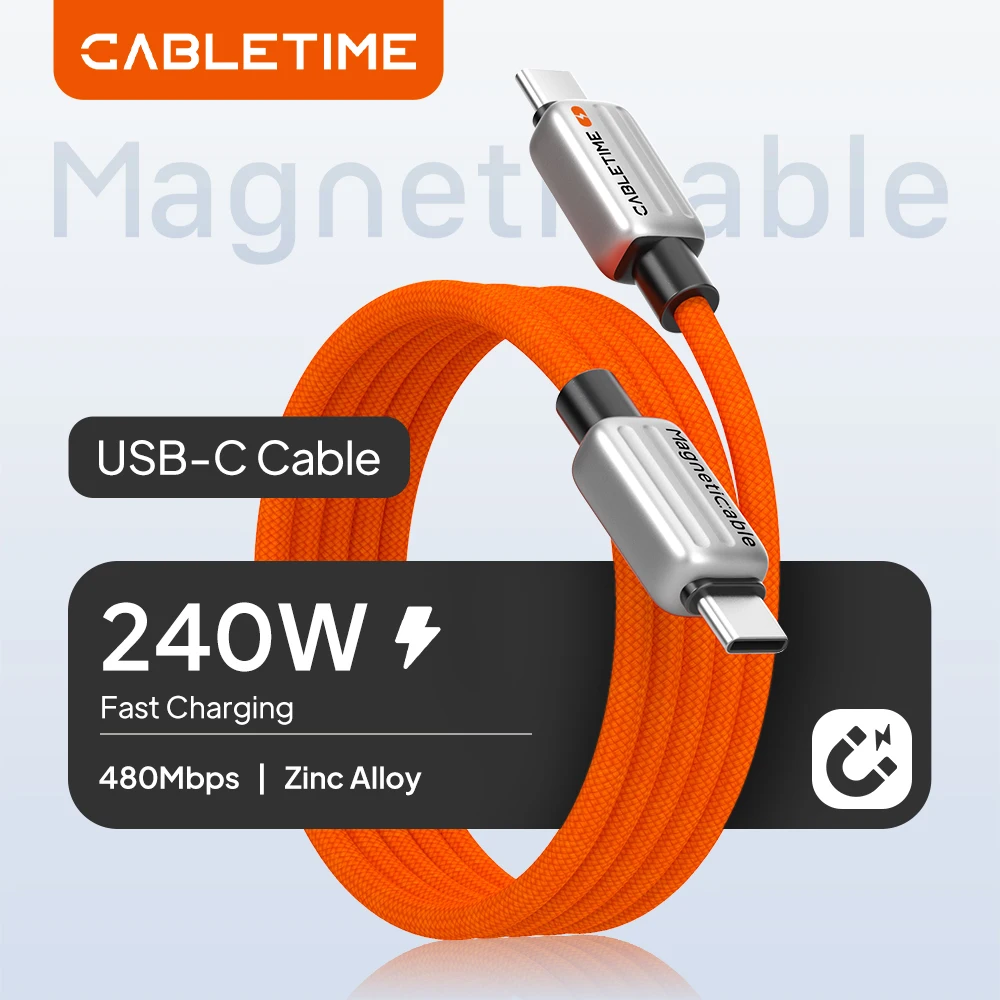 CABLETIME Magnetisches USB-C-Kabel 240W Typ-C-Kabel Schnelles Ladekabel Typ-C-Ladegerät für MacBook Laptop iPhone 17 16 Samsung S25