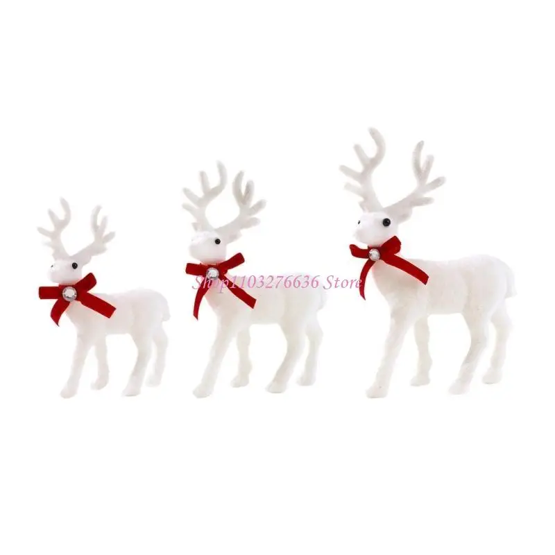 R6FD Festival Theme White Deer Plush Stuffed Animal Holiday Decoration Figure Doll Toddler Kids Christmas Gift Supply