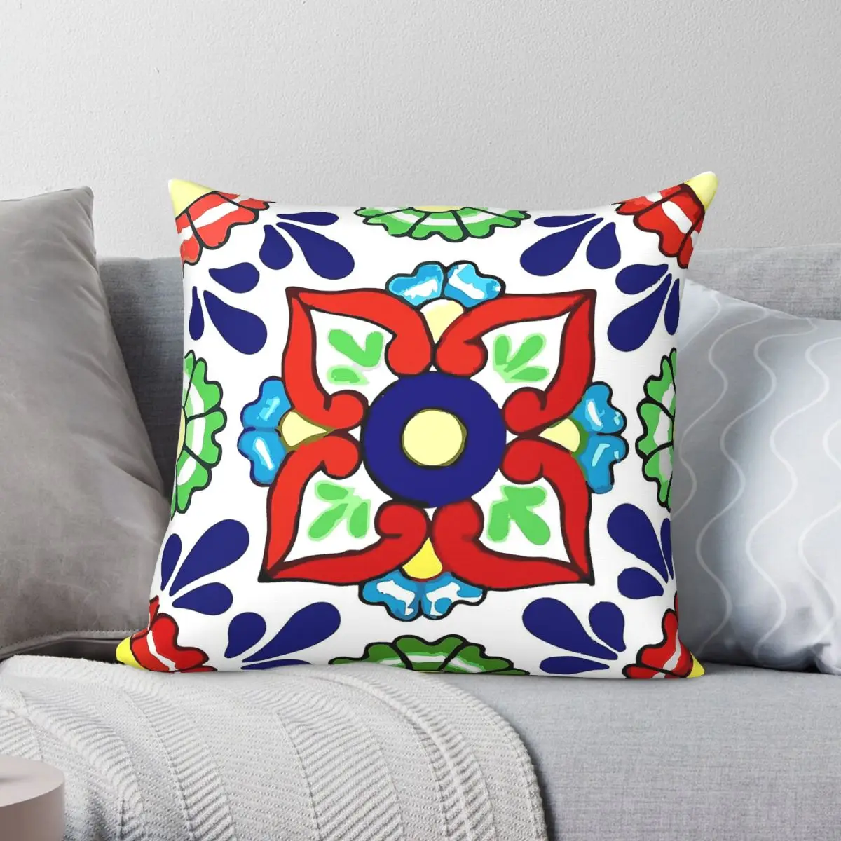 Talavera Blue Drops Pillowcase Polyester Linen Velvet Pattern Zip Decorative Pillow Case Home Cushion Cover Wholesale