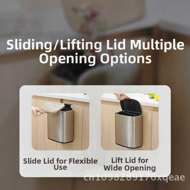 

Stainless Steel Wall-Mounted Kitchen Trash Can Touchscreen Opening Punch-Free Compost Bucket for Home Bathroom with Lid