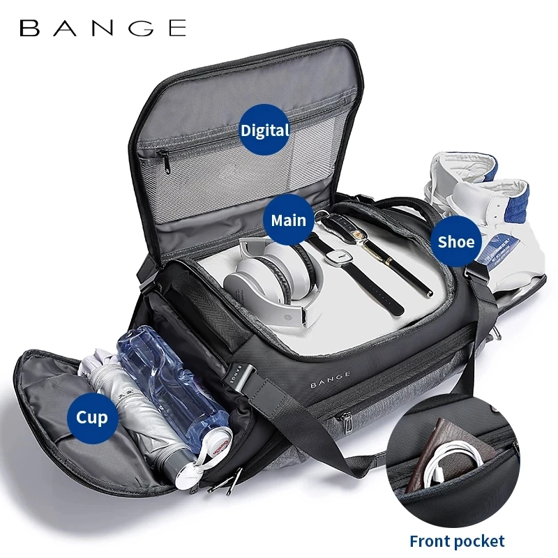 BANGE New Big Gym Bags For Men Waterproof and Moistureproof Dry and Wet Separation Travel suitcases Woman Travel Bag