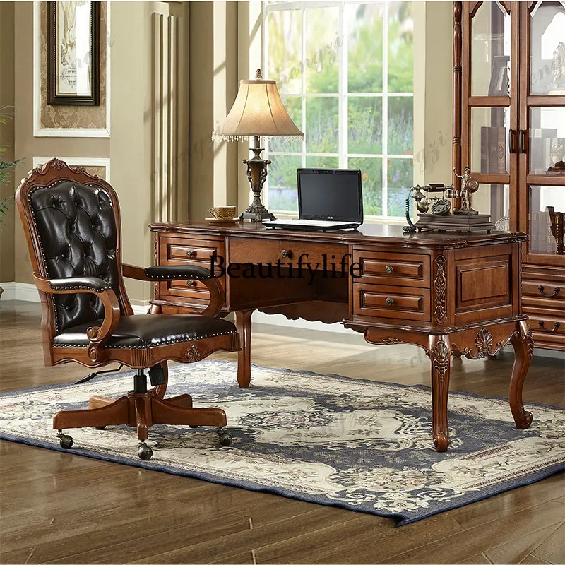 TTT American-style solid wood desk and chair combination, European-style small desk, office desk, home bedroom, study furniture