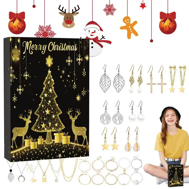 Christmas Jewelry Calendar Advent Necklace Bracelet Earrings 24 Day Countdown Fashion Christmas gift For Women and Teen Girls