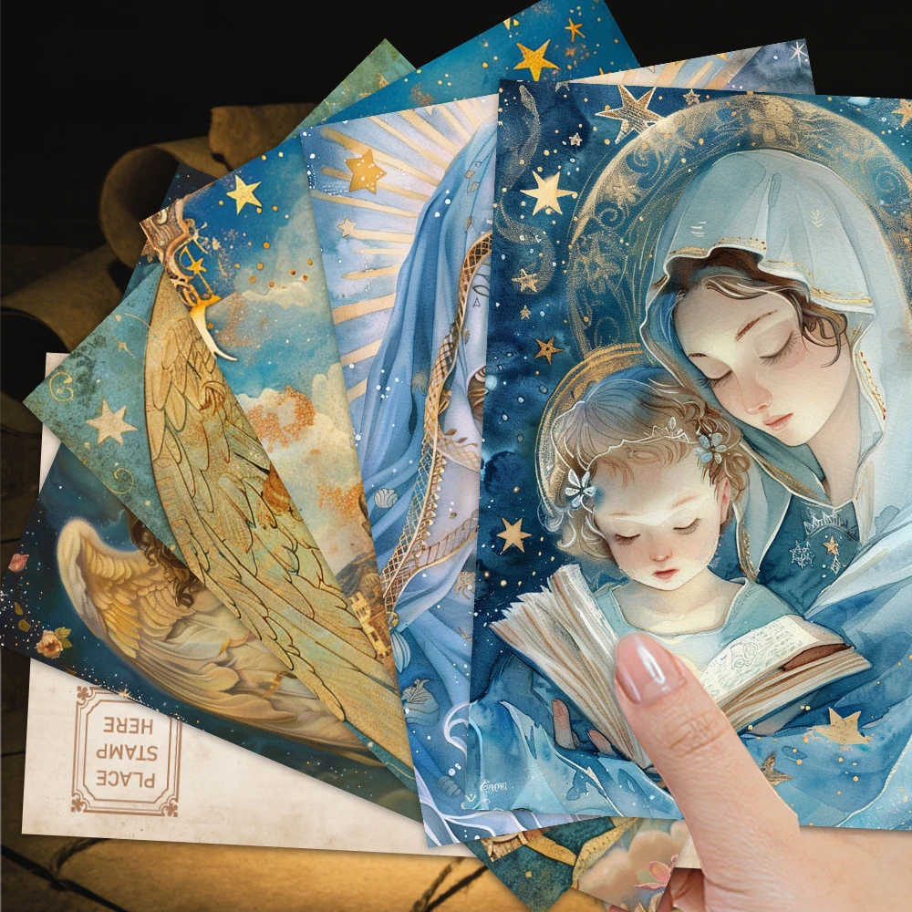 

32pcs Blue Christian Postcard Set, Jesus' Birth, Vintage Halloween, Teacher's Day Gift, Back-To-School, Christmas, Bedroom Decor