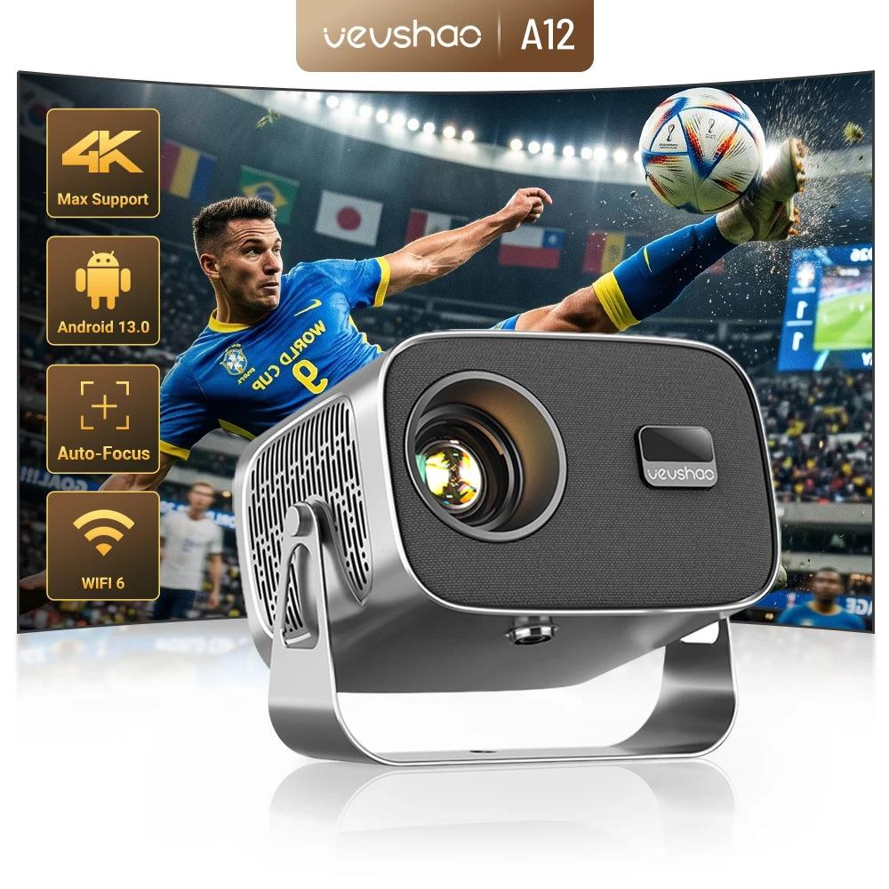 VEVSHAO A12 Projector Mini Portable LED Video Android 13.0 WIFI 6 Mirror SmartPhone for 1080P 4K Video Home Cinema Projector