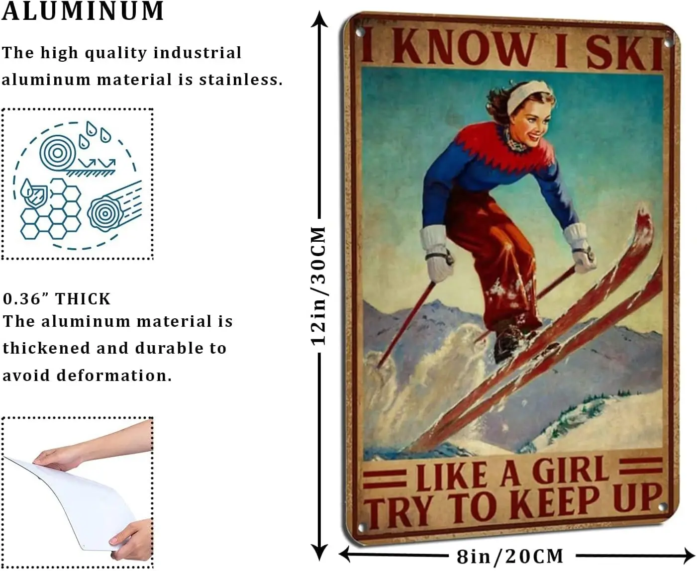 I Know I Ski Like A Girl Retro Metal Tin Sign Vintage Aluminum Sign For Home Decor Room Metal Decor 8x12 Inch