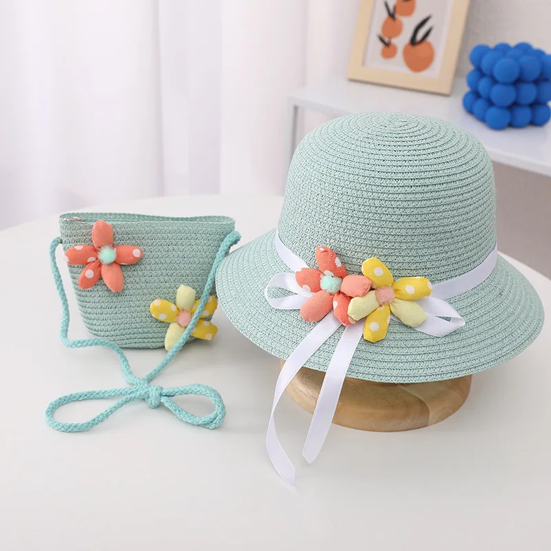 Kids baby outdoor cartoon hat and Shoulder bags Summer child girl holiday casual beach Strawberry straw hat Sun cap