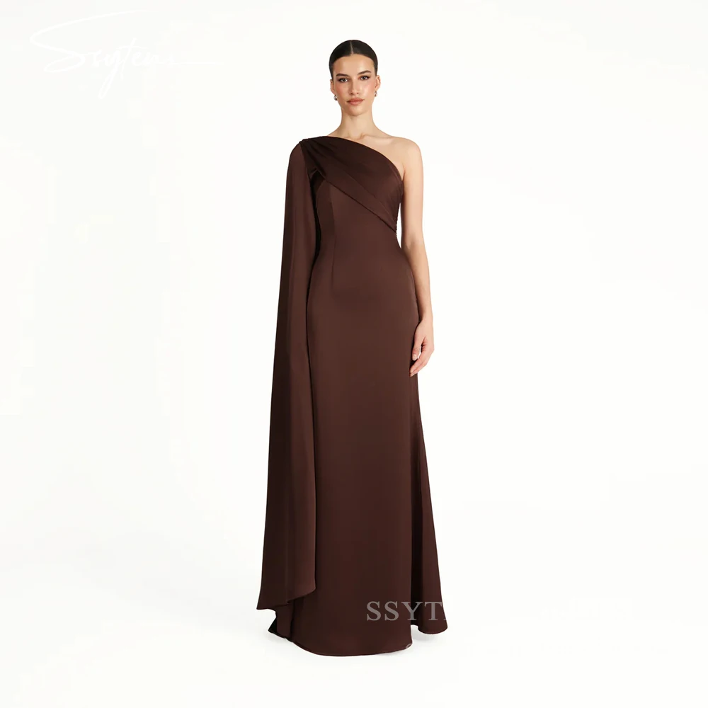 SSYTENS Brown One Shoulder Evening Dresses 2026 Satin Long Sleeve Corset Mermaid Elegant Backless Wedding Party Dress Customized