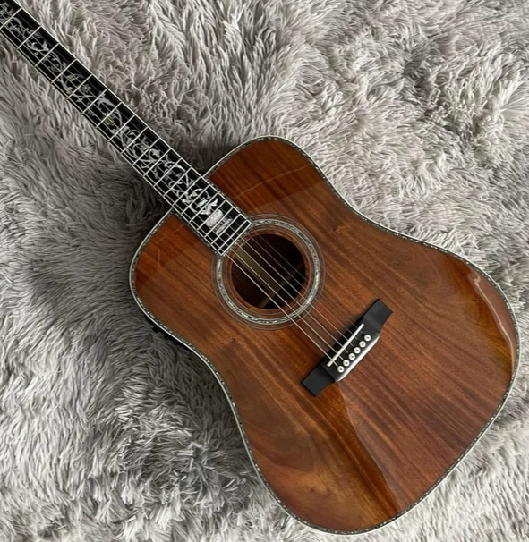

New D45 Acoustic Guitar Brown Full Koa Abalone Inlay with Pickups