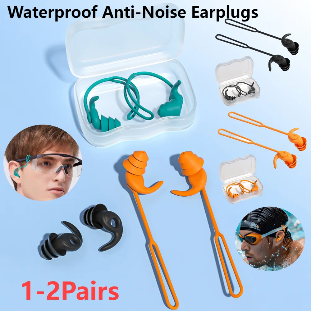 1-2 زوج السباحة الأذن المقابس سيليكون مقاوم للماء مكافحة الضوضاء بركة اكسسوارات السباحة سدادات الأذن الرياضات المائية السباحة السباحة الأذن المقابس