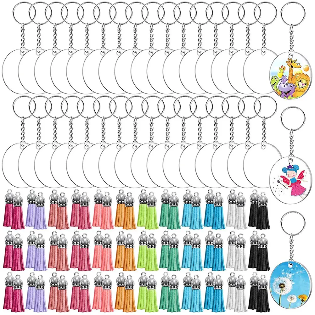 

144Pcs Acrylic Keychain Blanks-Clear Keychain Blanks Set Circle Disc Key Rings with Keychain for DIY Keychain Crafting