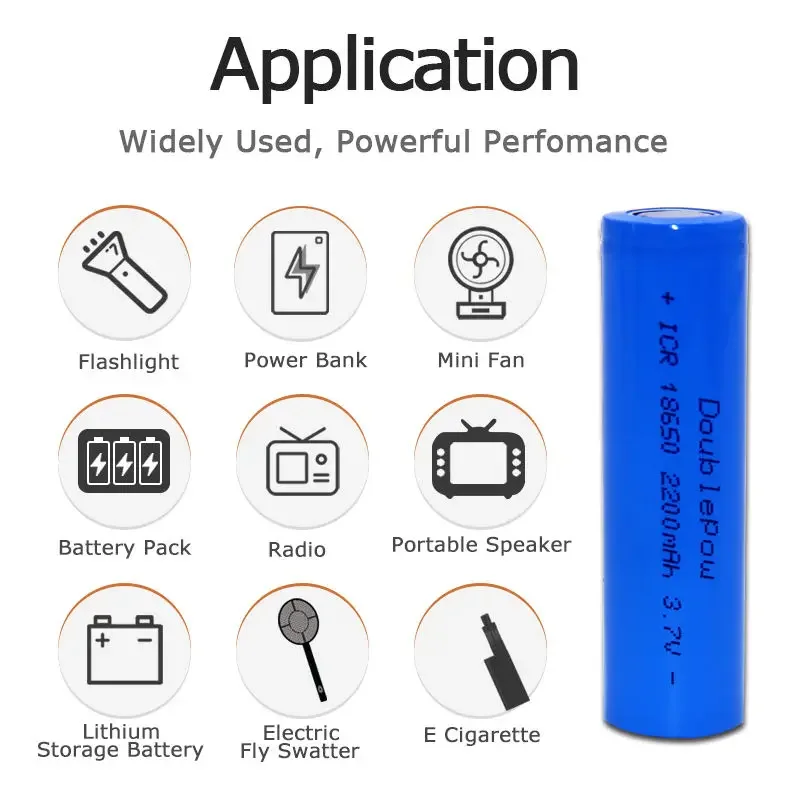 18650 2200mAh Battery 3.7V Icr18650 Rechargeable Lithium Batteries for Flashlights Toys Handheld Fans Microphones LED Lights