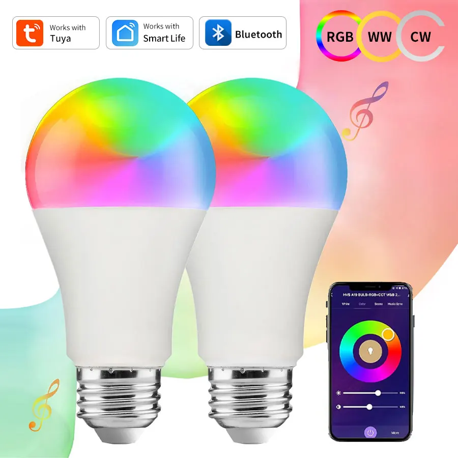 E27 Tuya スマート電球 RGB ランプ Bluetooth アプリ制御調光可能なアンプル LED 電球スポットライトリモートグループ制御スマートライフ