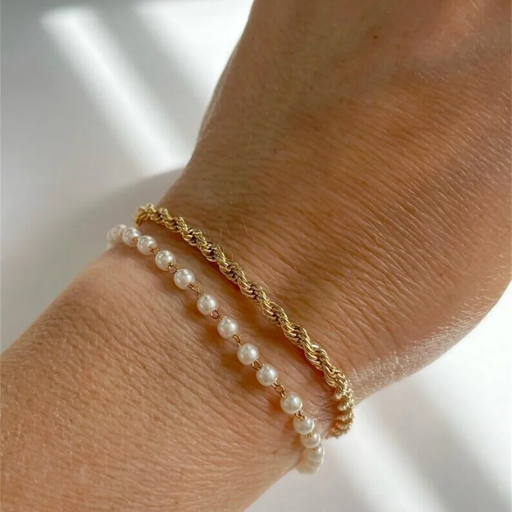 Vintage Boho Handmade Multilevel Gold Color Geometric Twists Snake Chain Bracelet For Women Fashion Female Punk Jewelry Gift