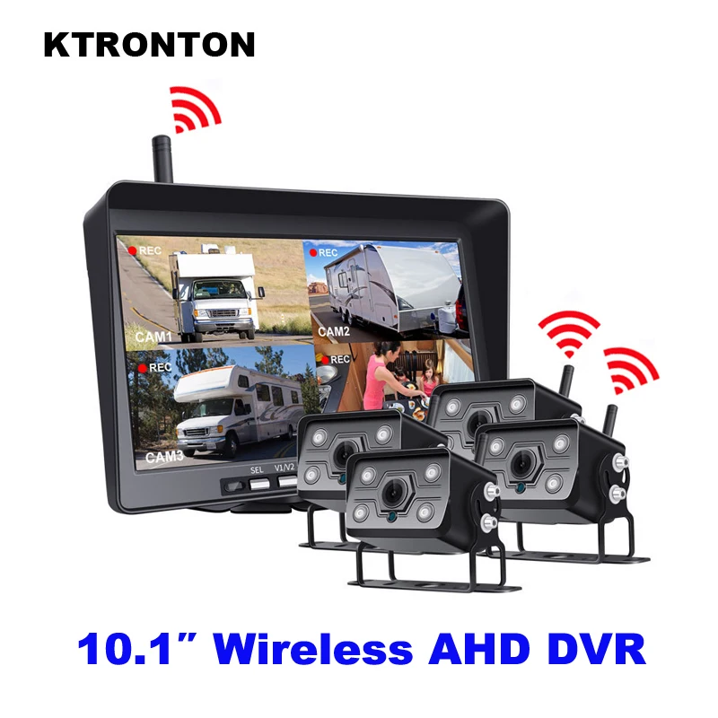 10.1 Inch Wireless Truck DVR Monitor Recording AHD 1280x720P High Definition Car Front Side Rear View 4 Cameras for Bus RV Van