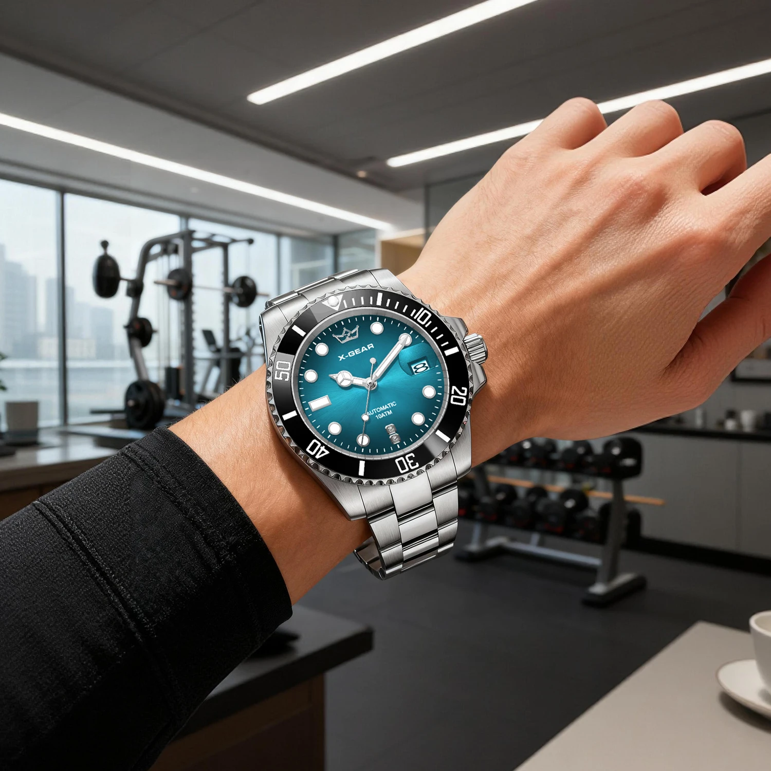 X-GEAR 2025 Новая модель: модные деловые мужские автоматические механические часы — нержавеющая сталь, водонепроницаемые, светящиеся