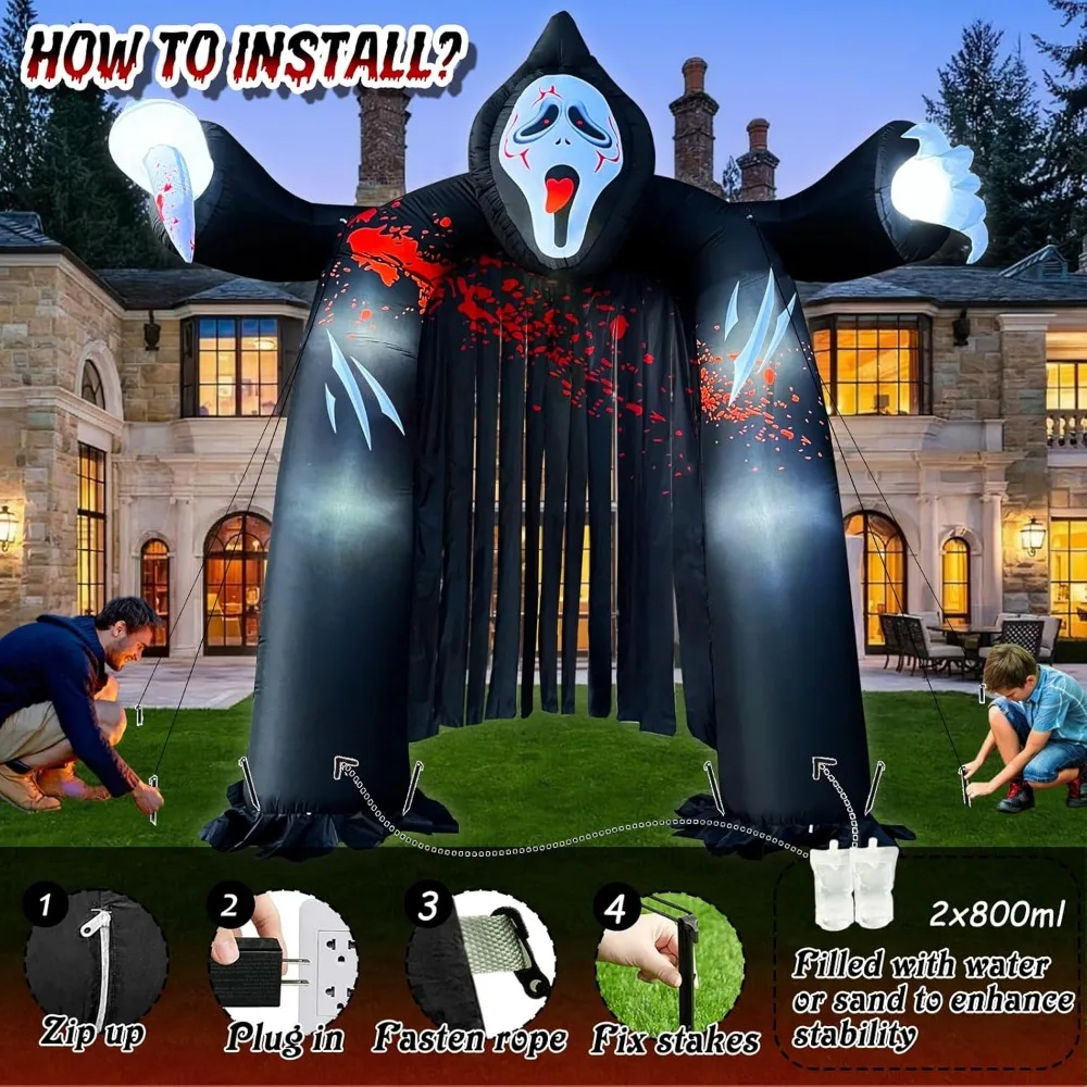 Arco inflable de Halloween con temática de fantasmas espeluznante con luces LED para decoraciones para fiestas al aire libre