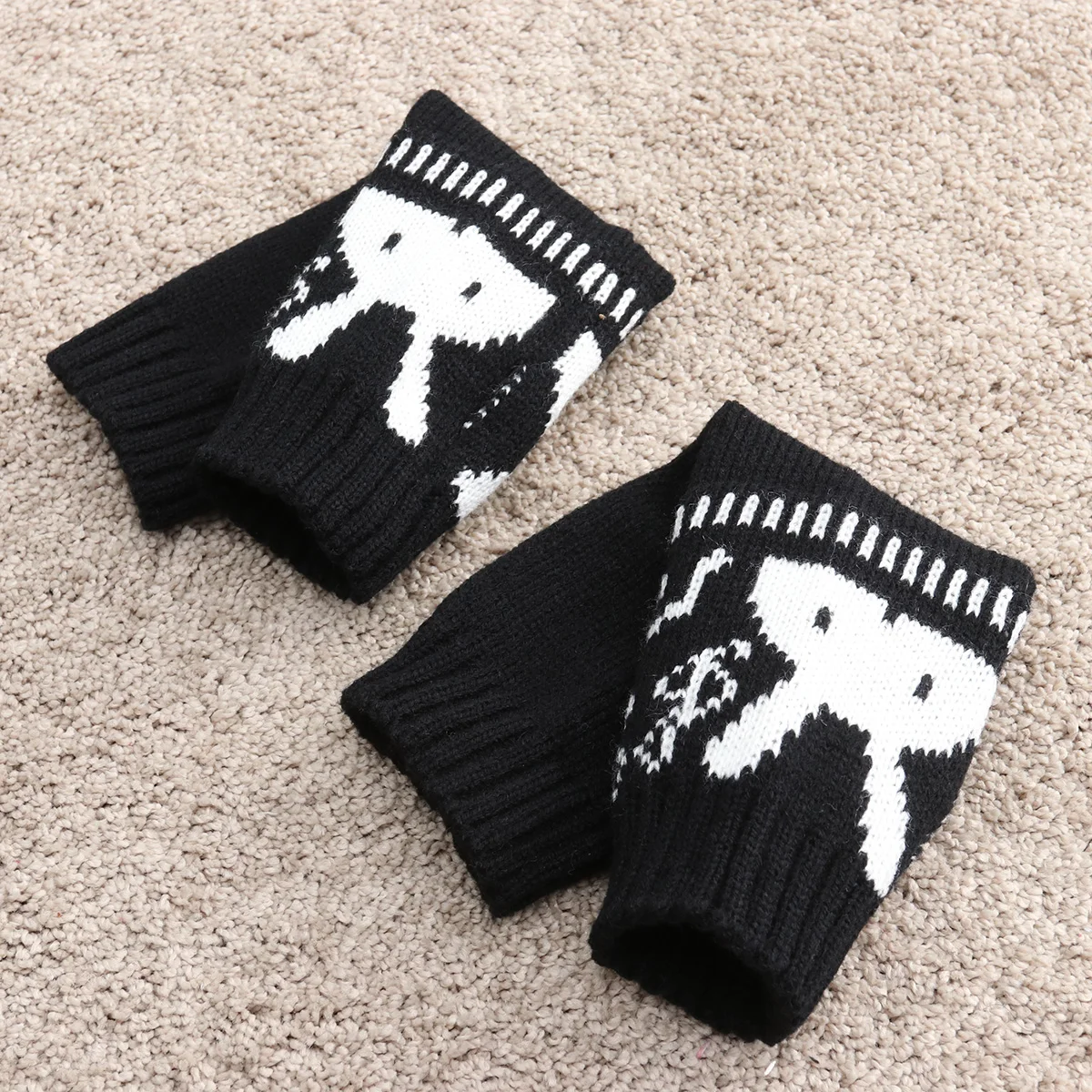 1 زوج أسود الصوف الذراع دفئا أرنب تصميم الإبهام قفاز الشتاء أصابع كم للجنسين الذراع اليد حامي للرجال والنساء #6