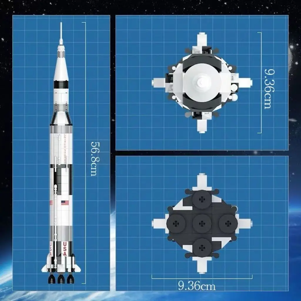 อพอลโลดาวเสาร์ V 92176ชุดจรวดอวกาศบล็อกตัวต่อของเล่นเพื่อการศึกษาสำหรับเด็กวันเกิดวันคริสต์มาสของขวัญ