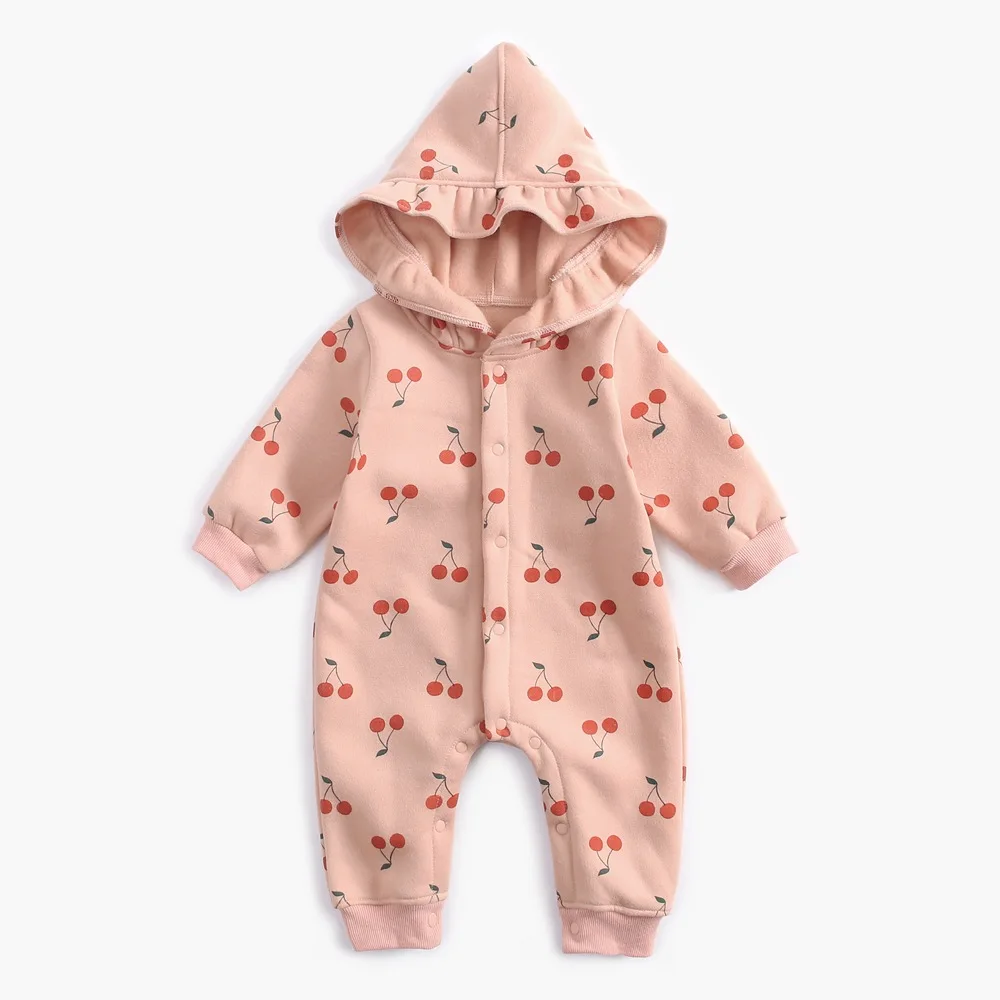 0-3T Newborn Kid Baby Girl Winter Clothes Hooded Fleece Thick Romper Long Sleeve Warm Jumpsuit Cute Sweet Outfit