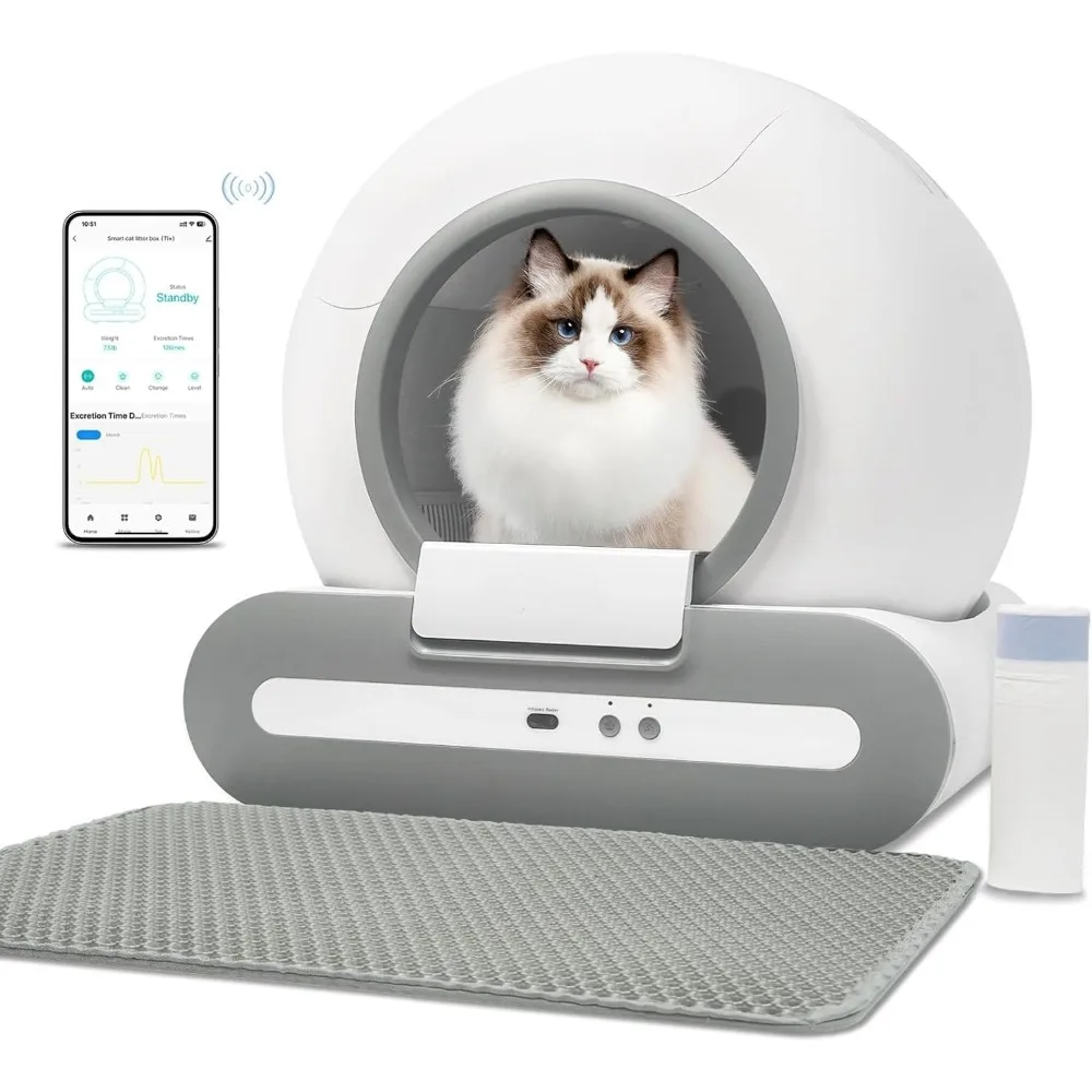 

Self Cleaning Cat Litter Box, 65L Automatic Cat Litter Box, Smart Cat Litter Machine with APP Control, Electric Self Scooping
