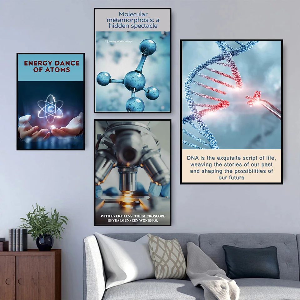 Science Art Prints Genetics DNA Microscopes Molecular Poster Canvas Painting Wall Art Pictures Home Lab Hospital Decor