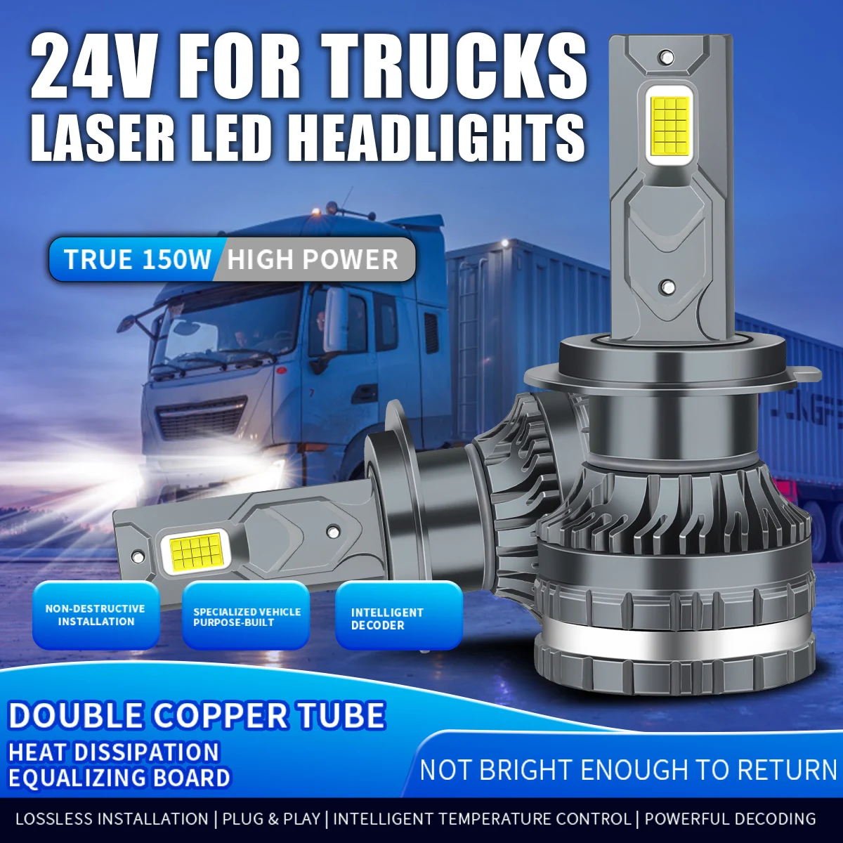 2PCS 24V Truck LED H7 Headlight h7 led bulb h1 led h3 led headlamp 24v H4 LED light Fog lights lorry Truck lights Driving lights