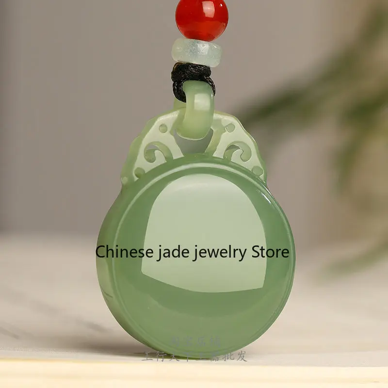 Natural genuine Hetian jade round no matter brand pendant Qinghai material Ping An brand jade pendant Men's and women's jade jad