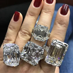 Luxury 925 Sterling Silver Wedding Engagement Simulated Diamond White Gold Ring Fine Jewelry Wholesale