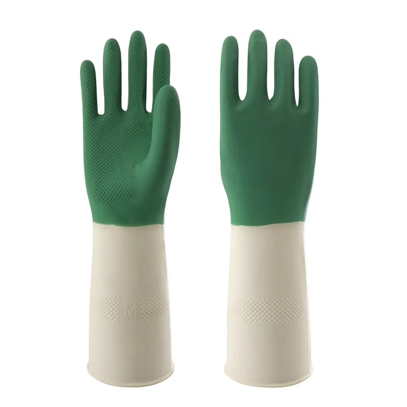 HOQUSA 4 Pairs Colorful Rubber Cleaning Gloves for Dish-washing Reusable Kitchen Gloves for Household with Flocked Lining