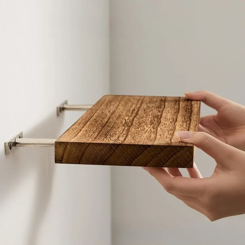 

Wooden Floating Wall Shelf Creative Hanging Storage Rack Living Room Kitchen Walls Suspended Racks Bathroom Wall Mount Rack