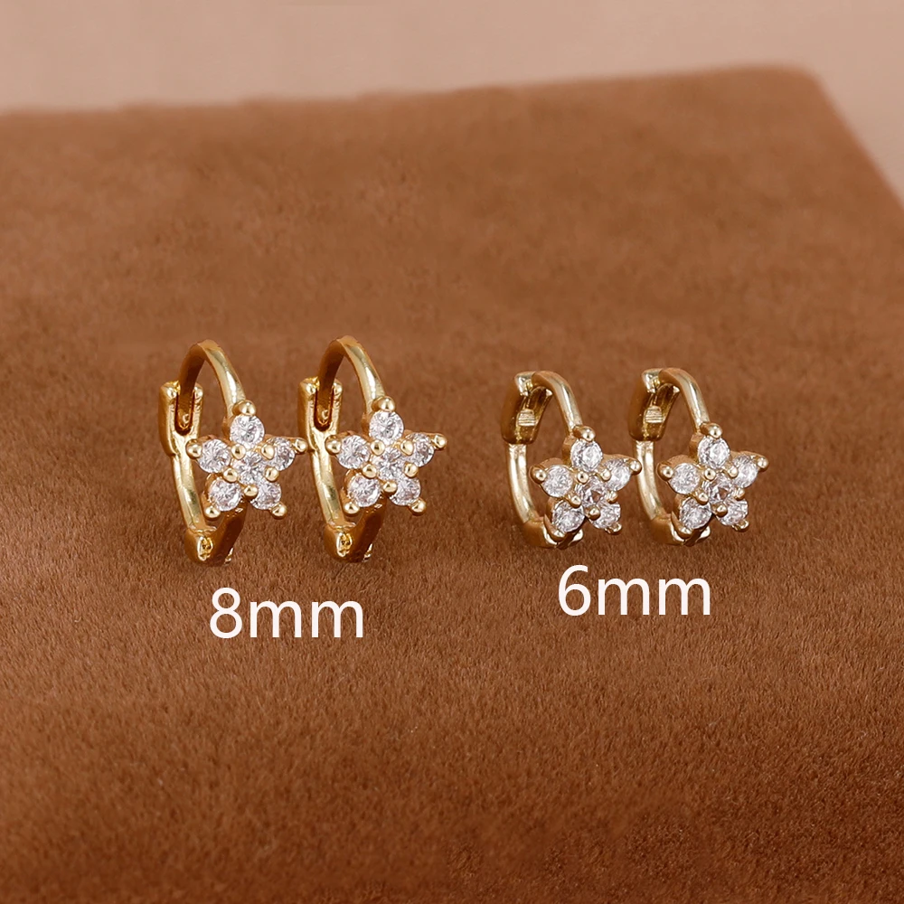 2PCS Simple Fashion Flowers Huggie Hoop Earrings 6MM 8MM Small Zircon Cartilage Earring Ear Bone Nail Piercing Jewelry