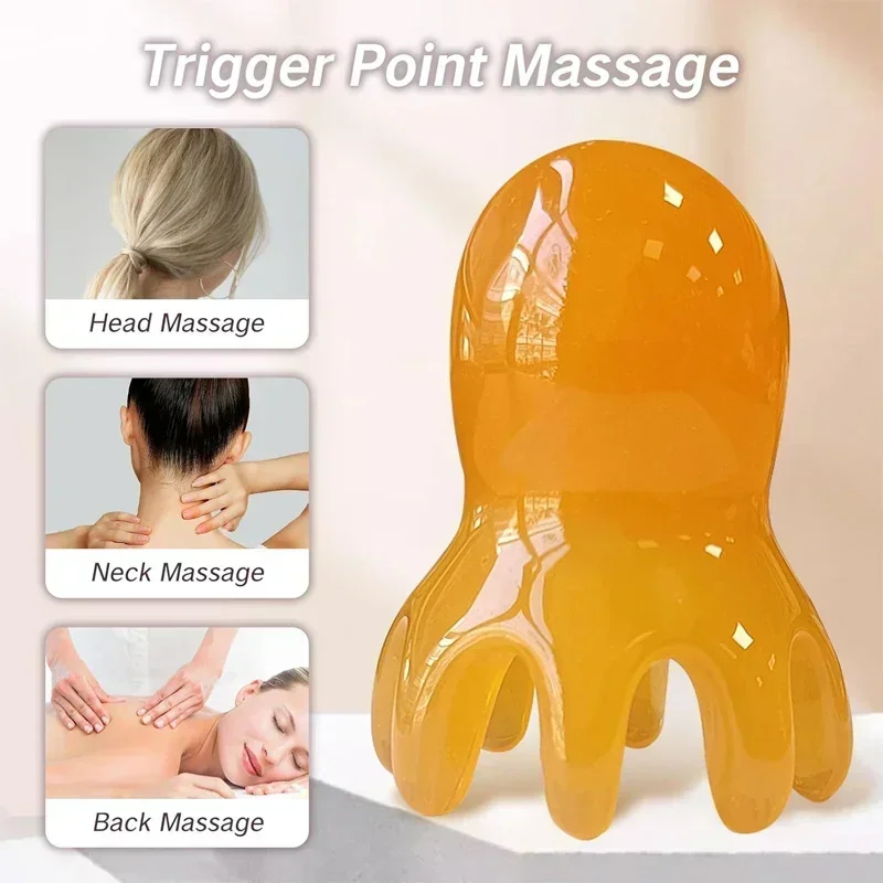 Ergonomic Octopus Head Resin Gua Sha Massager Portable Face Body Scalp Pressure Point Tool Spa Quality Home Travel Use