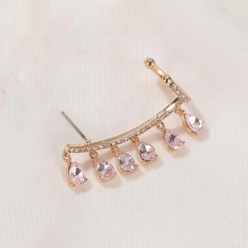Crystal Water Drop Ear Cuff Earrings For Women Vintage Drop Rhinestone Ear Crawler Earring Non Piercing Earrings Boho Jewelry