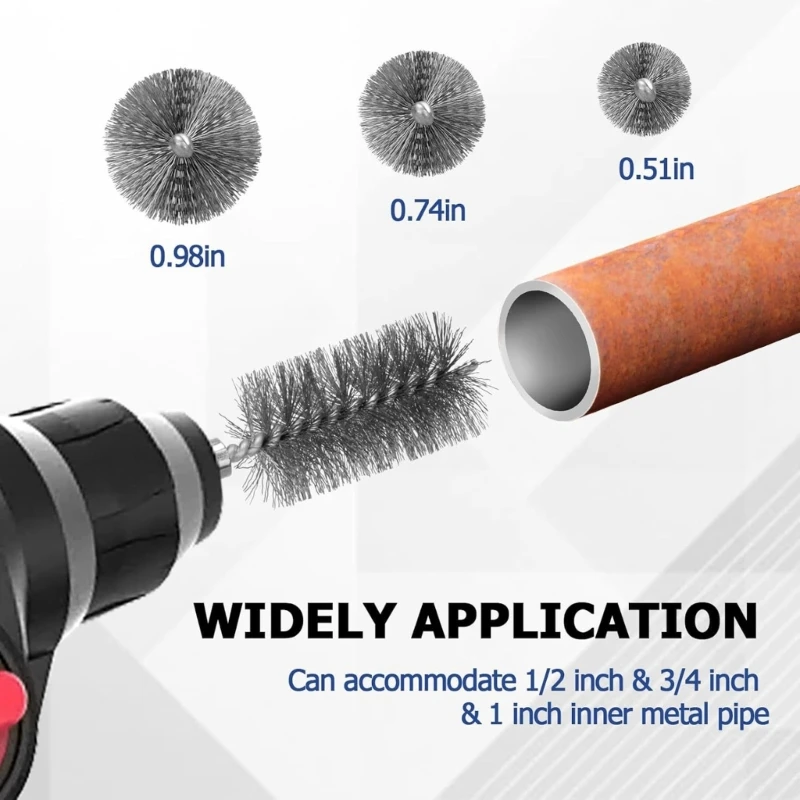 Copper Tube Cleaner Drill Brush Set with Replaceable Head for Various Metal Pipe top sale