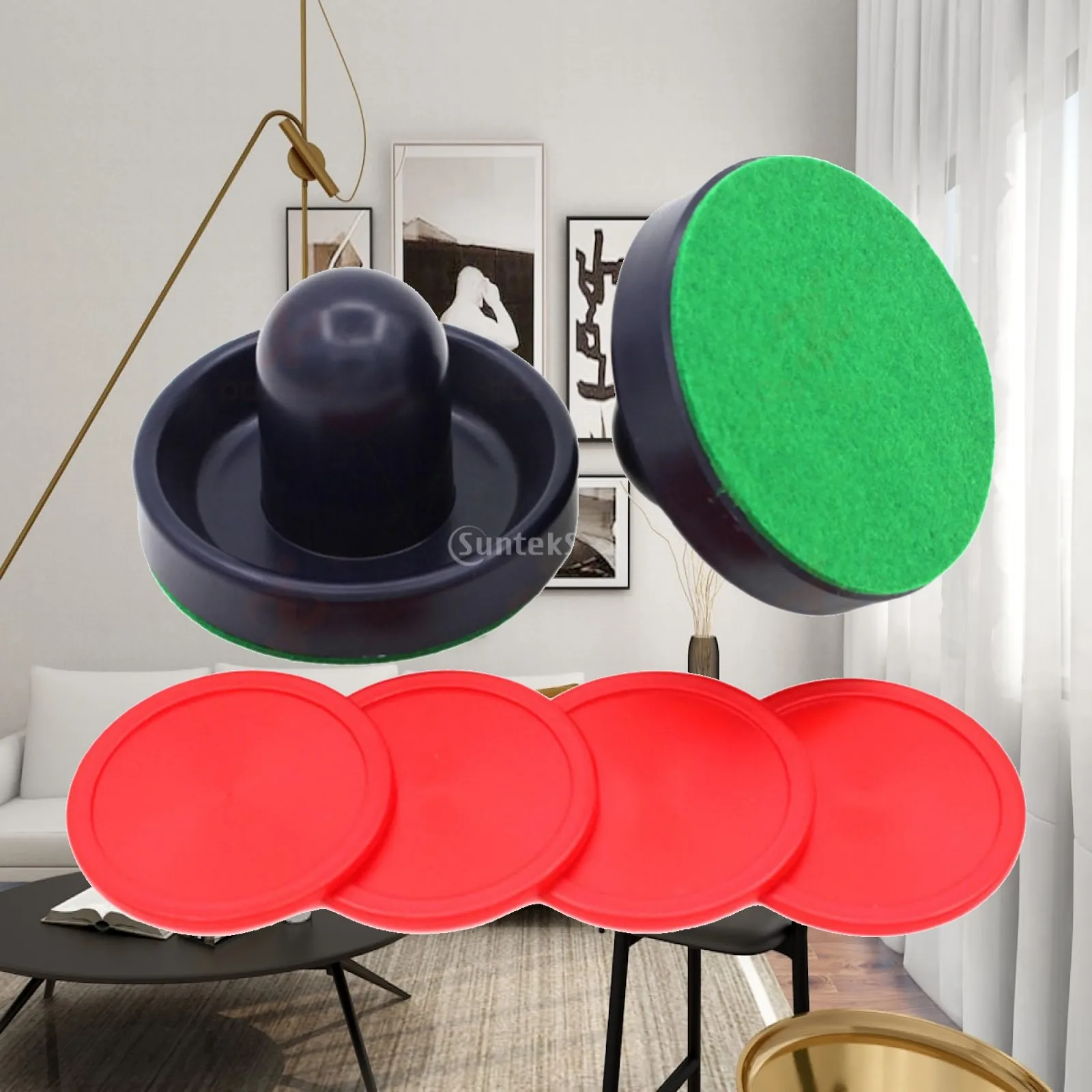 

Mini Air Hockey Pushers Sliding Pucks Goal Handles Durable Paddle Equipment for Kids Sports Arcade Table