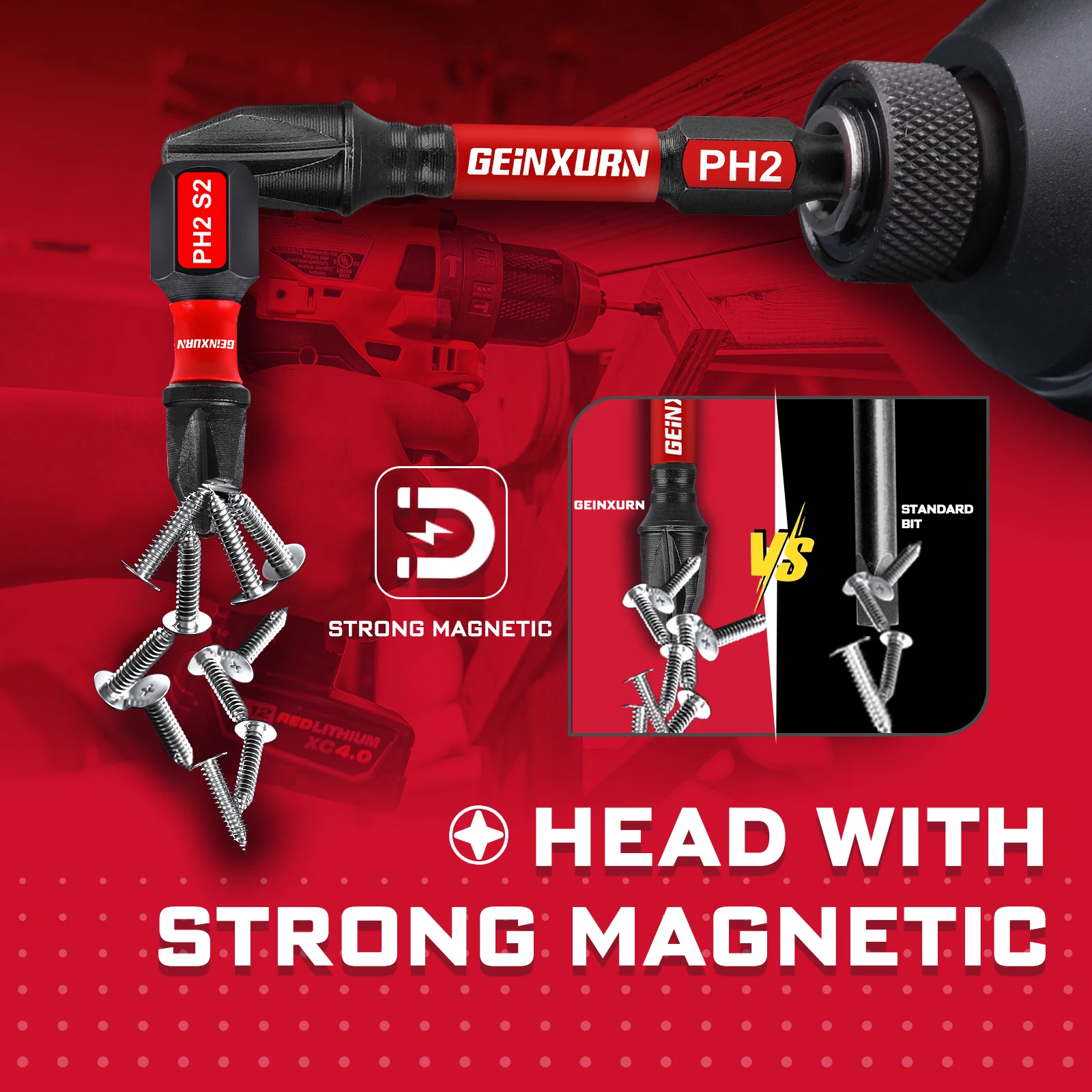 Geinxurn 33-teiliges Schlagschrauber-Bit-Set, 5,1 cm magnetisch (PH/SQ/Torx/Hex/Schlitz), S2-Stahl-Bits mit Bithalter und weicher Basis