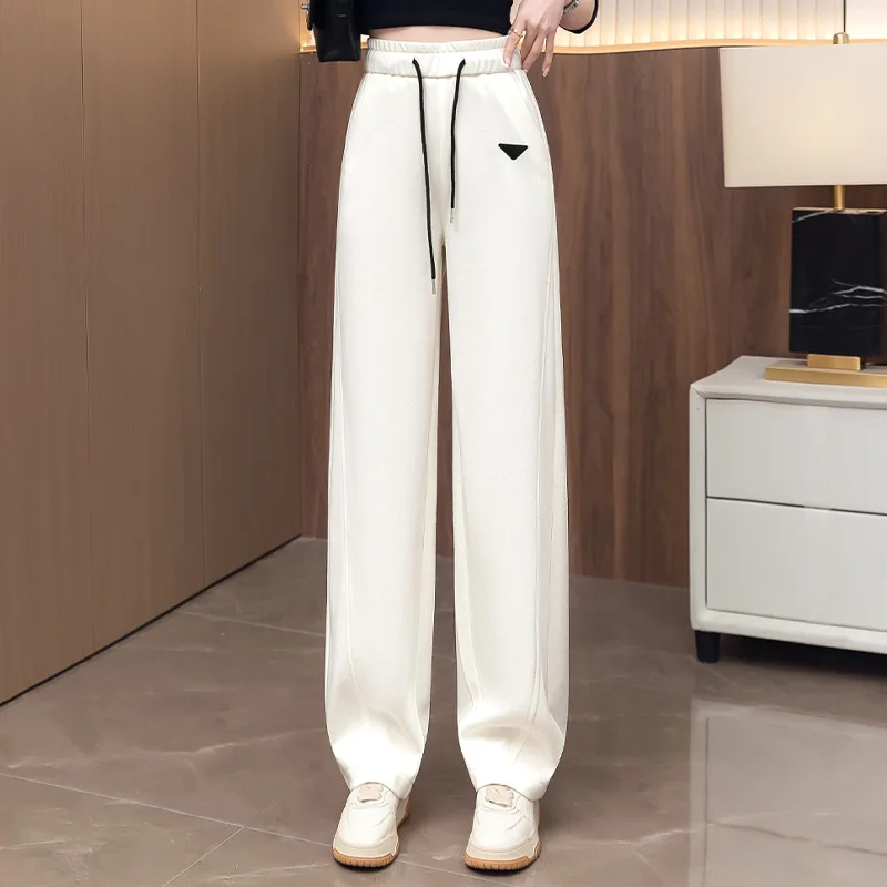 

Весенне-осенняя мода, повседневный стиль, однотонные длинные брюки, свободные прямые универсальные утягивающие повседневные широкие брюки с завязками, тренд