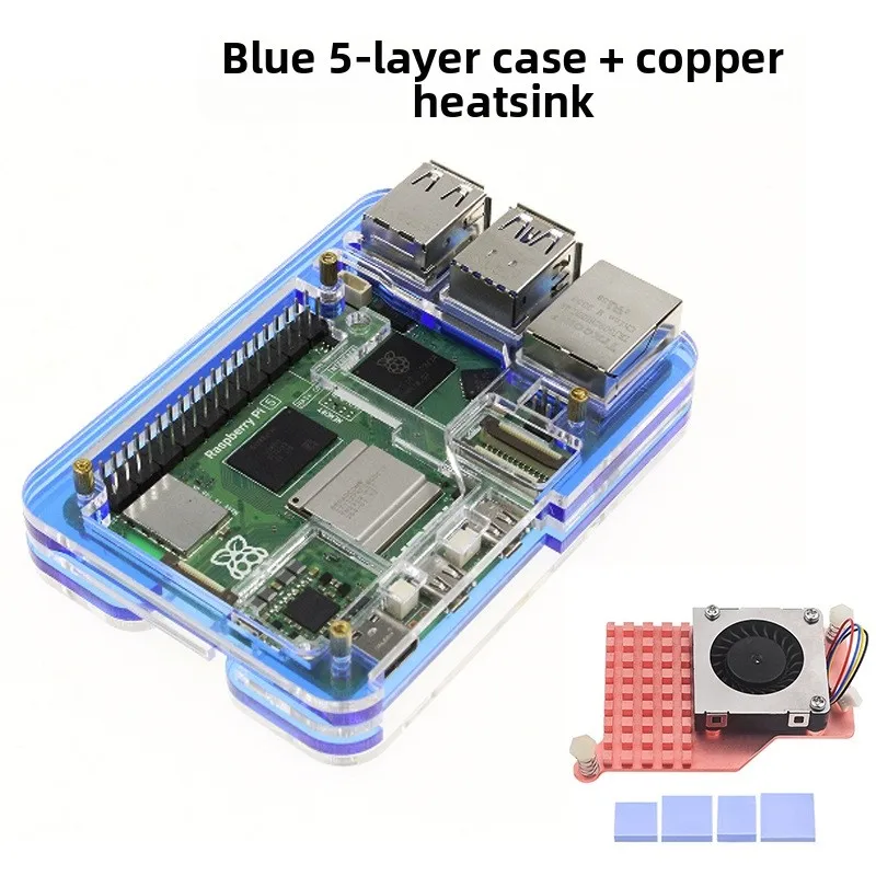 

1 шт. защитный чехол для RASPBERRY Pi 5, радиатор и вентилятор, 5-слойный акриловый чехол для Raspberry Pi 5 с активным охлаждением